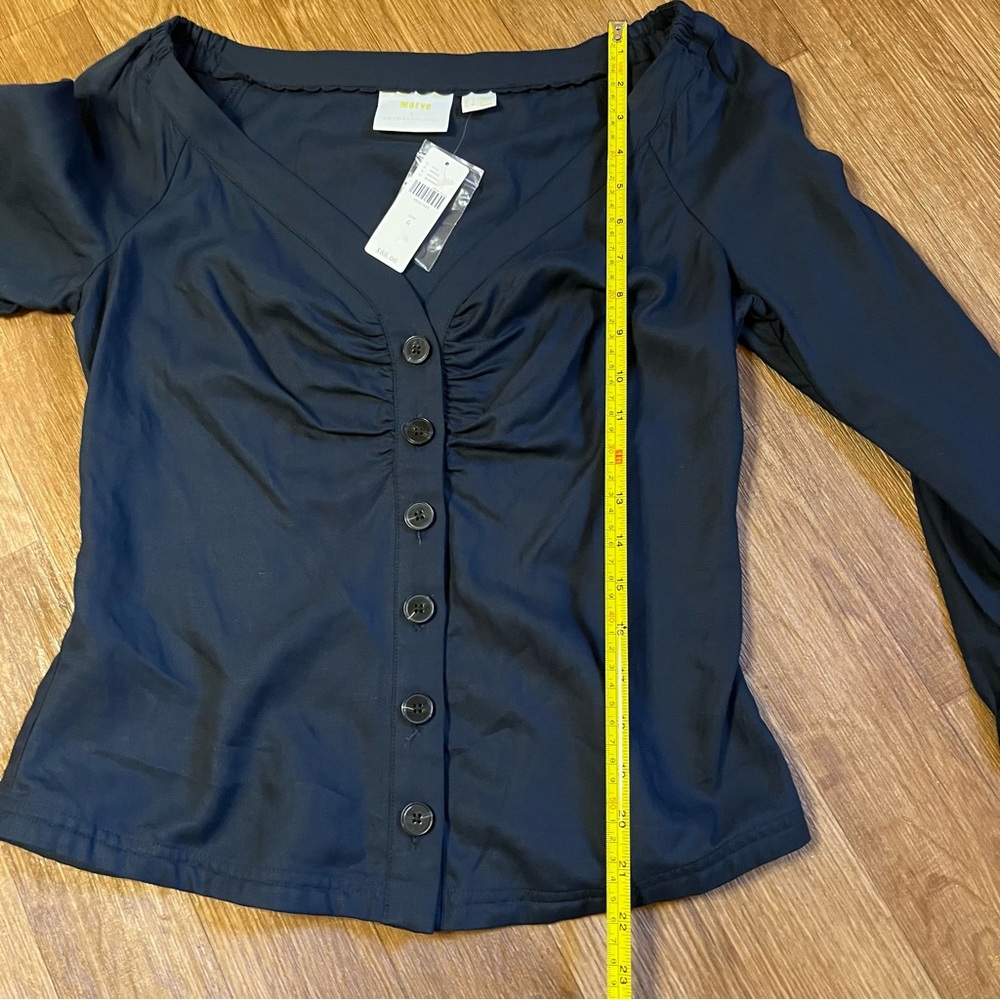 Maeve by Anthropologie Navy Button-Up Morrill Linen Blend Blouse - Picture 10 of 11
